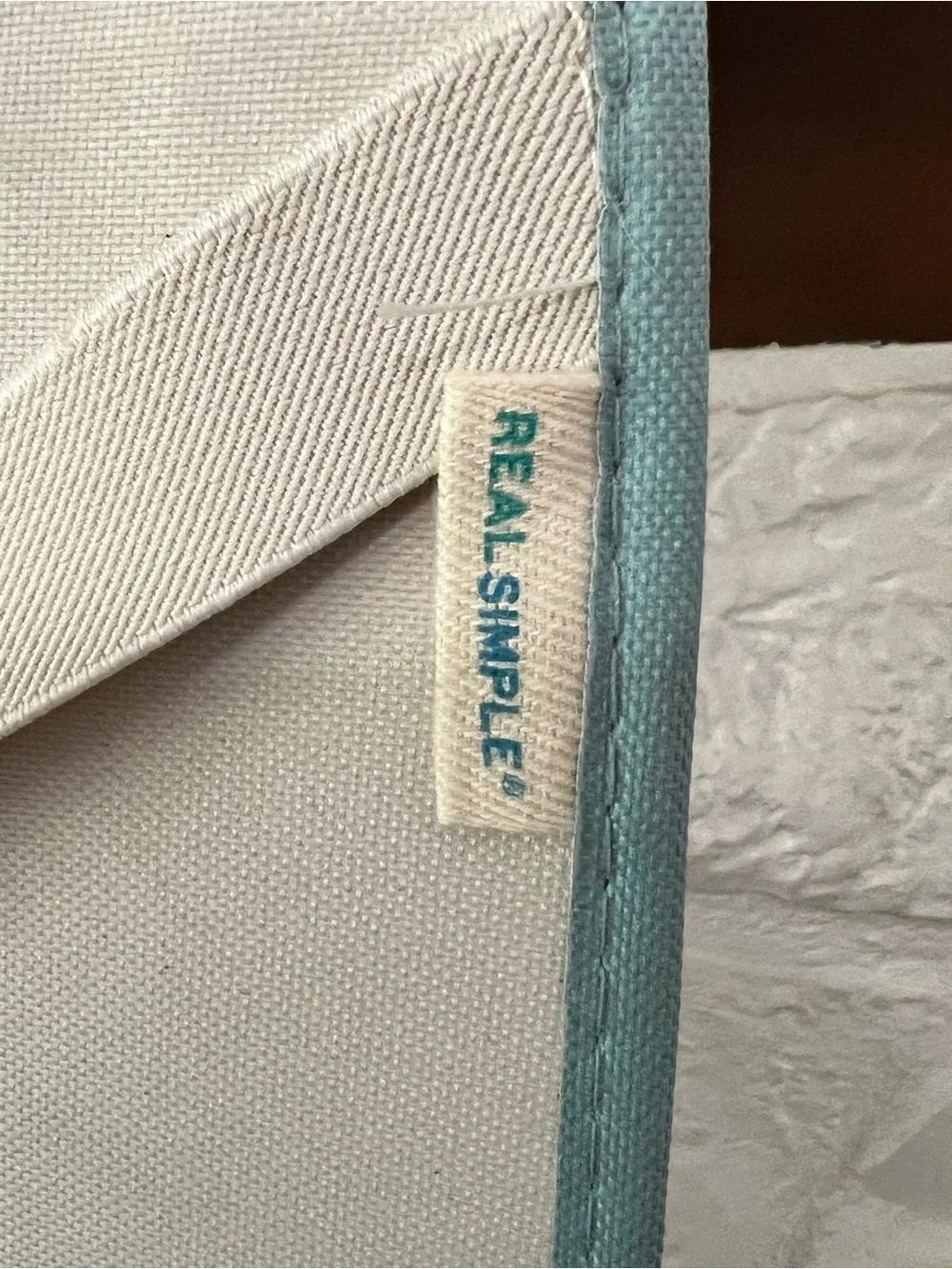 Real Simple Hanging Fabric Purse Handbag Organizer - Cream with Light Blue Trim